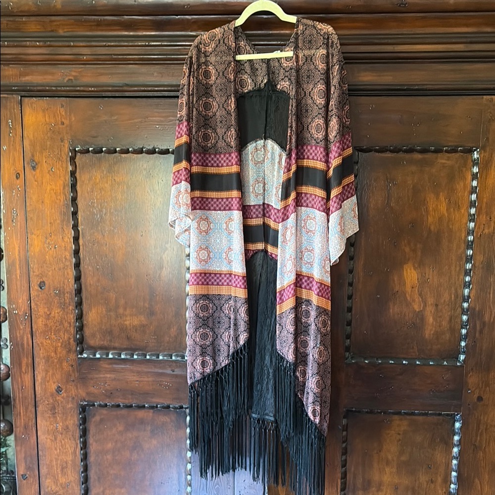 Bohemian Multicolor Fringe Kimono
